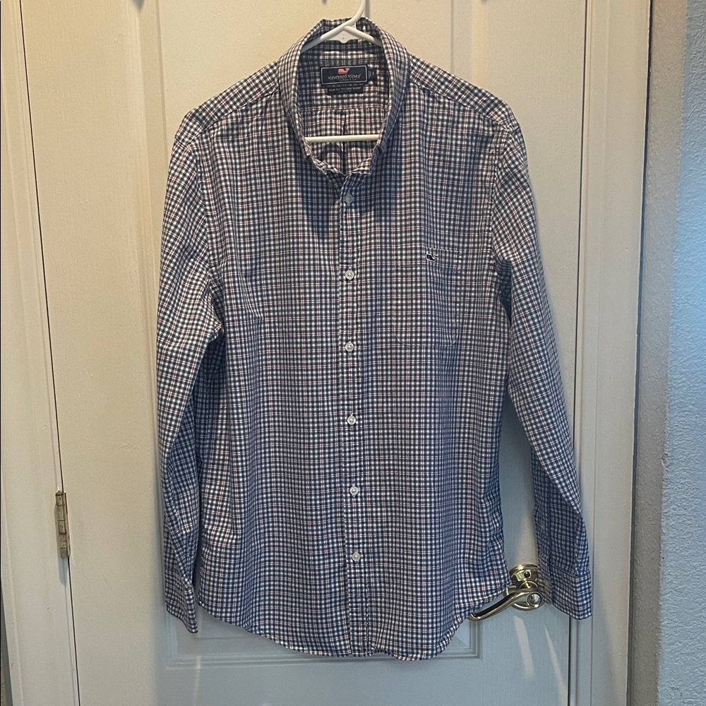 Vineyard Vines Navy and White Checkered Shirt
